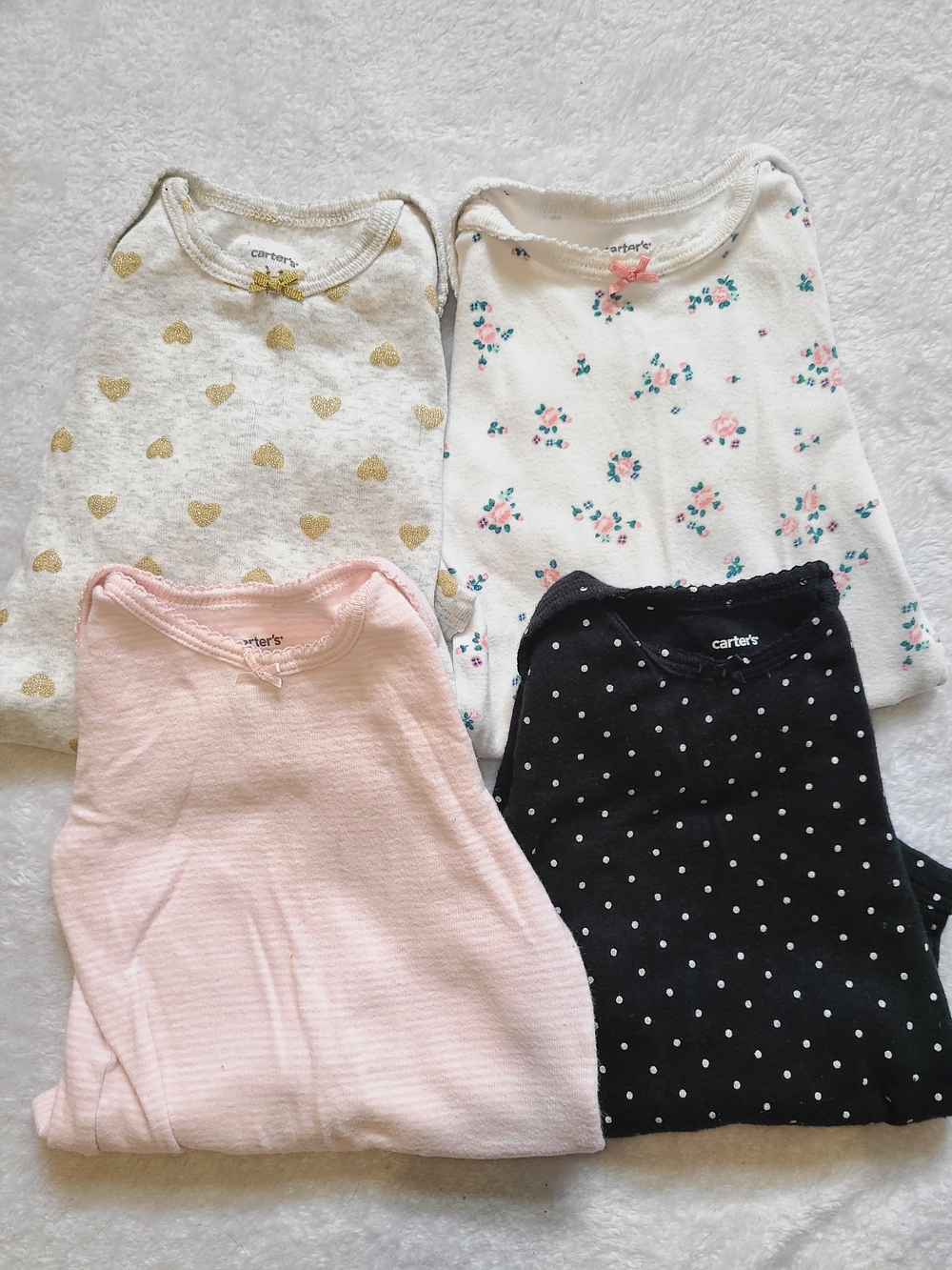 Carter's Four-Pack Baby Onesies - Gold, Pink, White Floral & Black Polka Dot